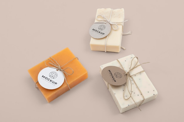 Organic soap bar mock-up with paper tag