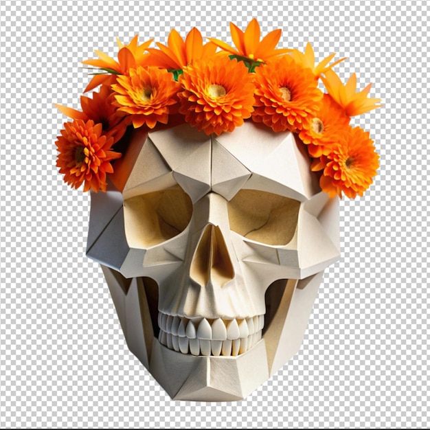 origami skull with orange flowers