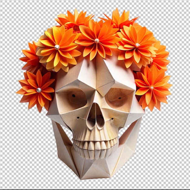 origami skull with orange flowers