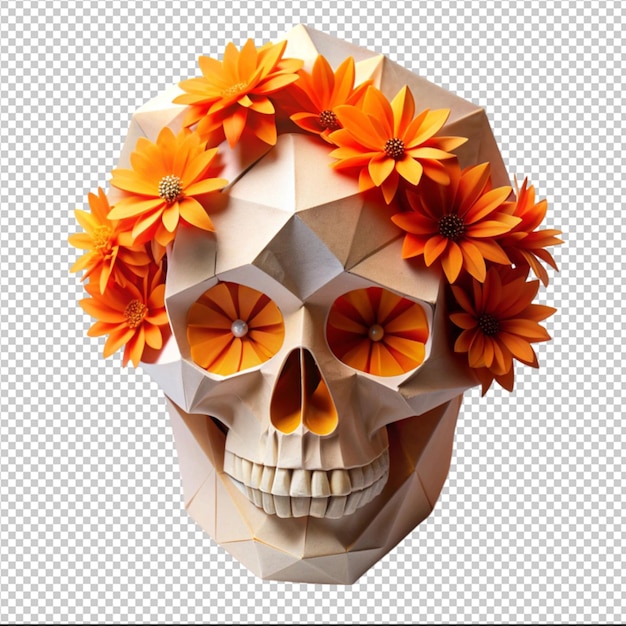 origami skull with orange flowers