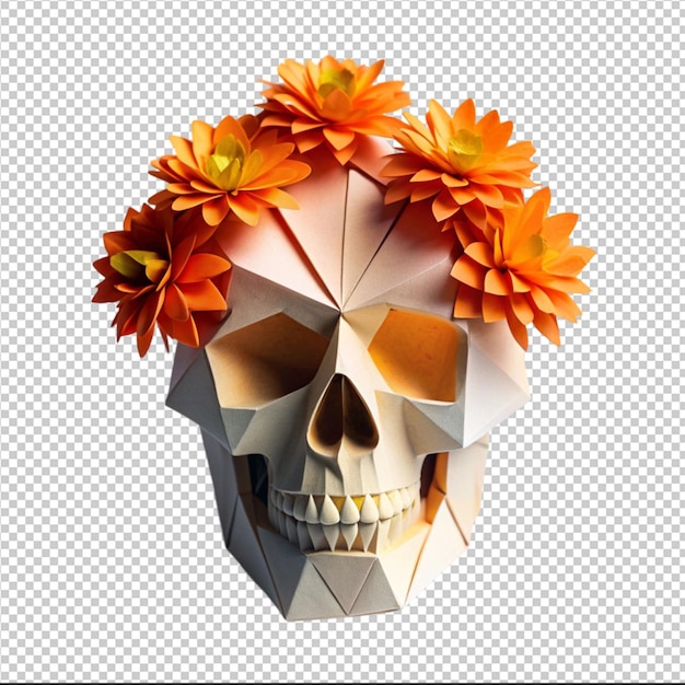 origami skull with orange flowers