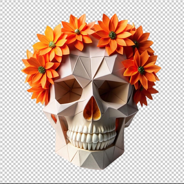 origami skull with orange flowers