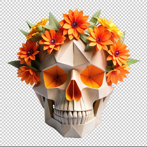 origami skull with orange flowers