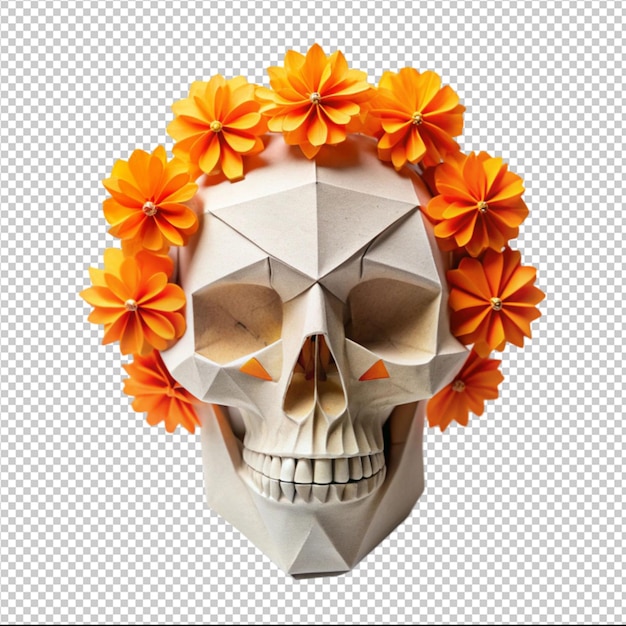 origami skull with orange flowers