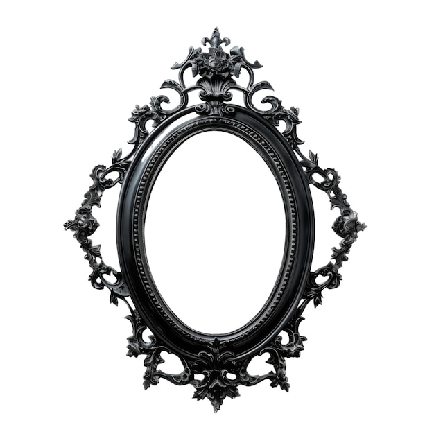 PSD ornate black oval mirror with intricate frame