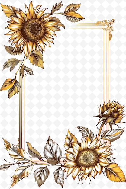 Ornate Golden Frame With Sunflower Flowers Gilded Leaf Decor Creative Vector Art Designs of Nature