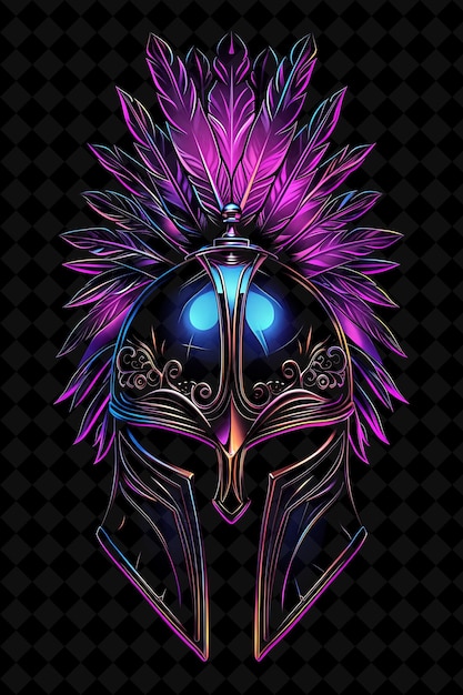 Ornate Helmet 16 Bit Pixel With Feathers and Gold Trims With Y2K Shape Neon Color Art Collections