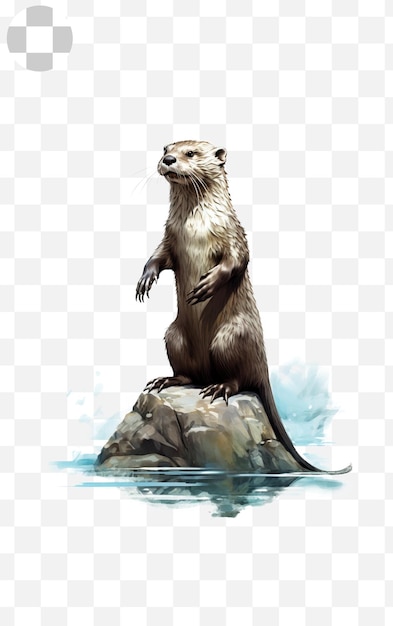 Otter on transparent background watercolor style