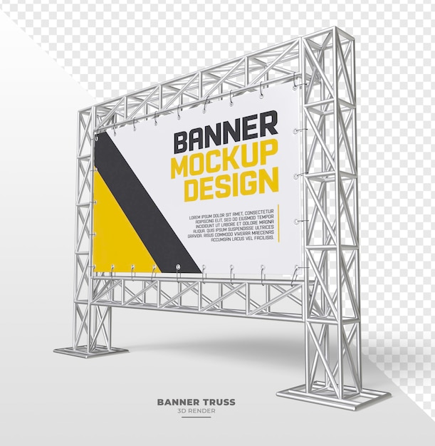 Outdoor advertising banner with realistic metal truss system with transparent background