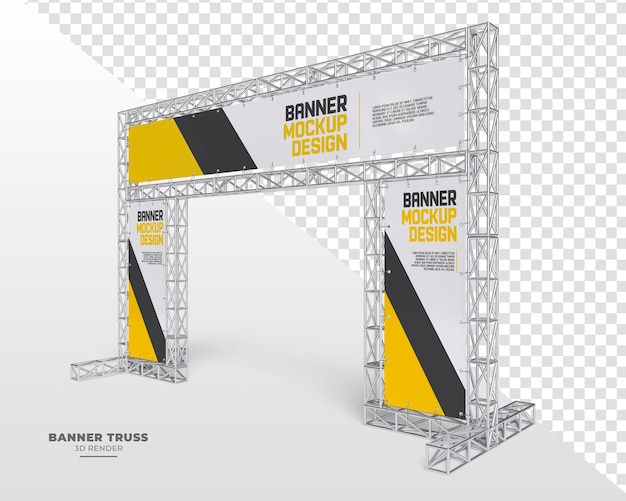 Outdoor advertising banner with realistic metal truss system with transparent background