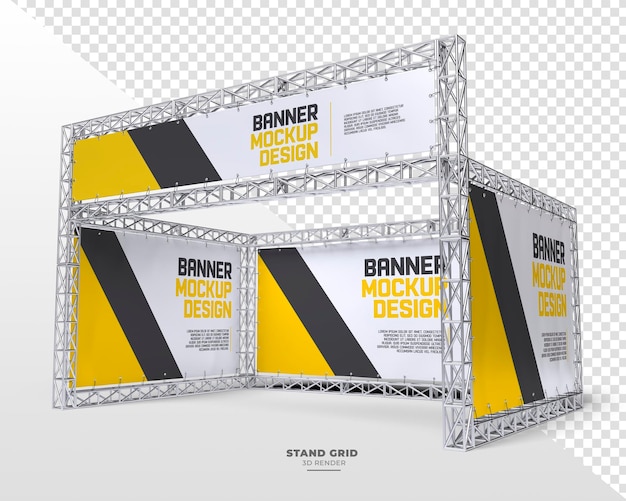 Outdoor advertising banner with realistic metal truss system with transparent background