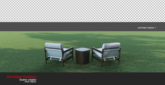 Outdoor armchairs on sunny lawns