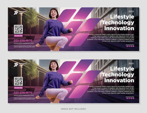 PSD outdoor banner advertisement of a woman with the words lifestyle technology innovation