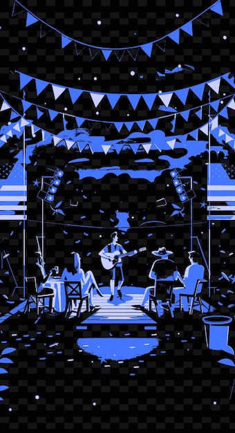 PSD outdoor concert scene with friends enjoying a live music per creative illustration idea designs