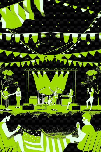 PSD outdoor concert scene with friends enjoying a live music per creative illustration idea designs