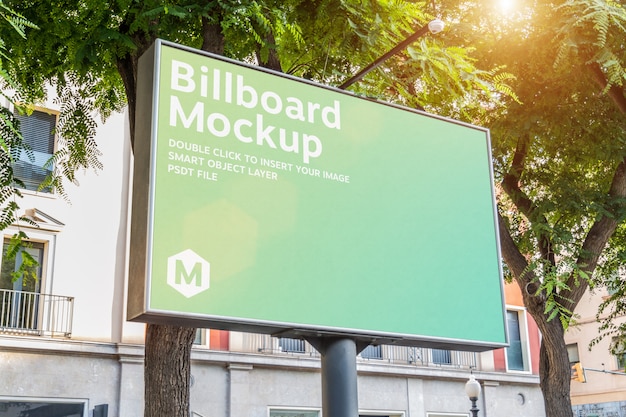 Outdoor horizontal billboard with natural landscape mockup