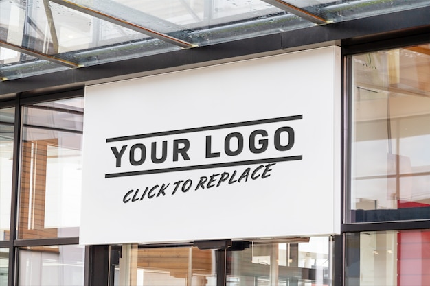 Outdoor horizontal sign on shop front window mockup