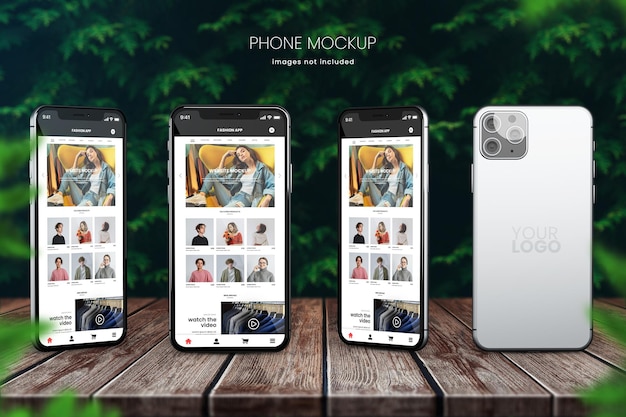 outdoor Iphone 13 mockup of four phones for instagram posts