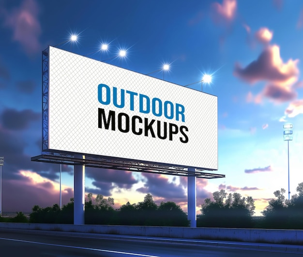 Outdoor panel with lights Mockup with sky background PSD