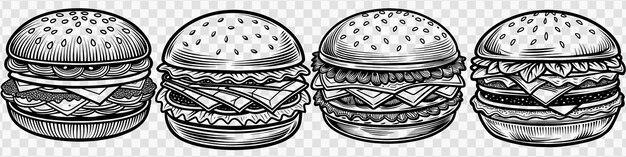 PSD outline hamburger illustration isolated on transparent background