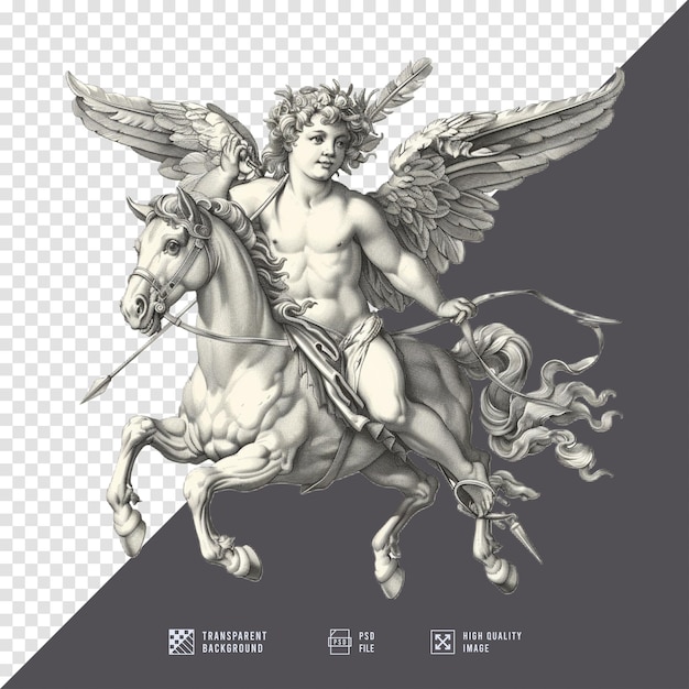 Outline image of Cupid or the God of Love riding a horse without HD quality background