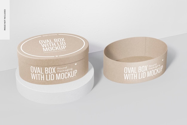 Oval Boxes with Lid Mockup, Perspective