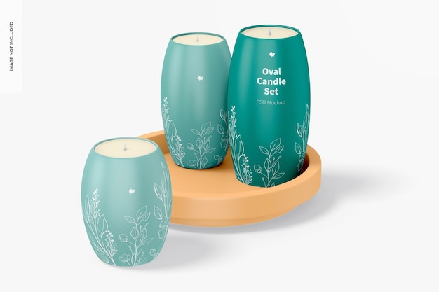 Oval Candle Holder Set Mockup, Perspective