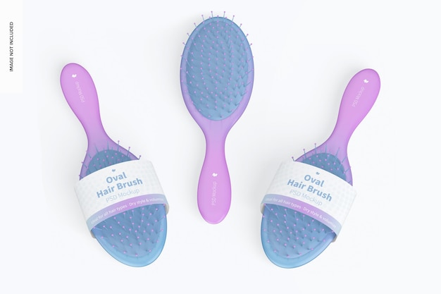 Oval Hair Brushes with Label Mockup