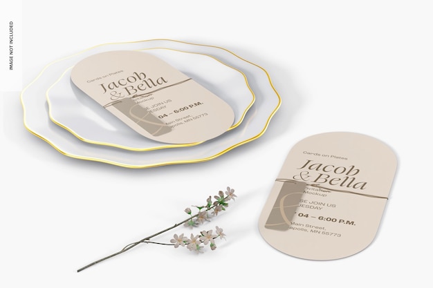 Oval Invitation Cards Mockup, Perspective