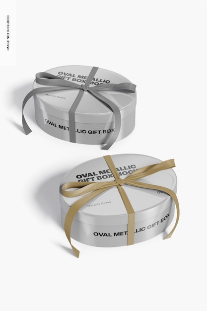 Oval Metallic Gift Boxes Mockup, High Angle View