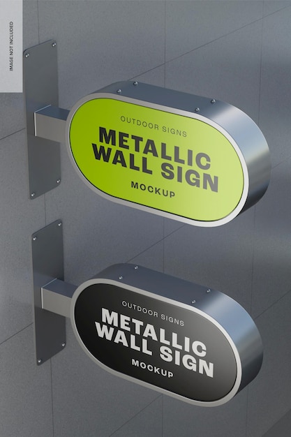 Oval Metallic Wall Signs Mockup, High Angle View