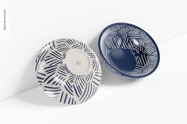 PSD oval porcelain bowls mockup, leaned