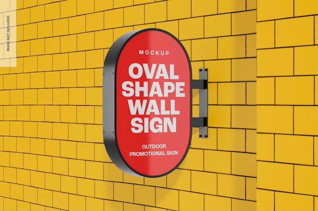 Oval Shape Wall Sign Mockup, Side View