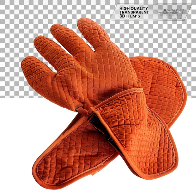 PSD oven mitts heat resistant gloves used for handling on transparent background