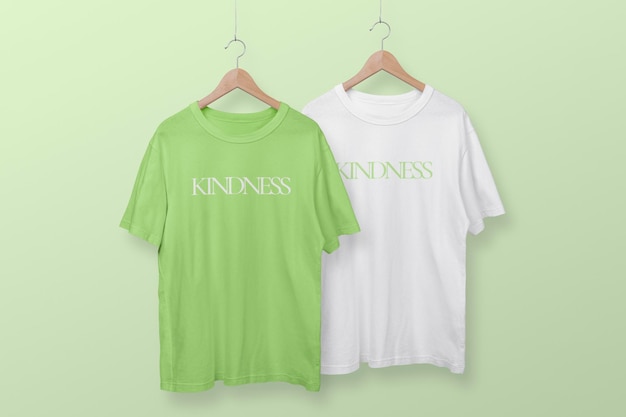 PSD oversized tshirt mockup casual apparel with kindness word in unisex design psd set