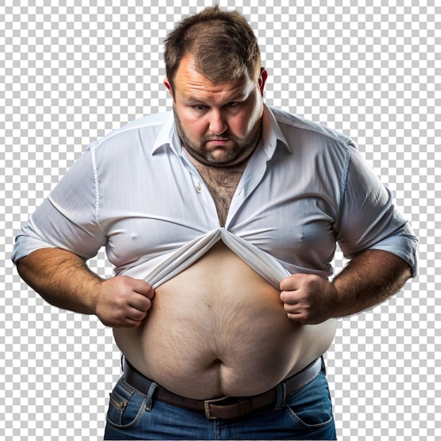 overweight man showing his belly from shirt