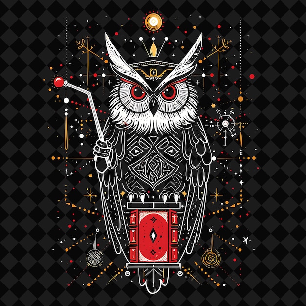 PSD an owl with a red bottle of red wine