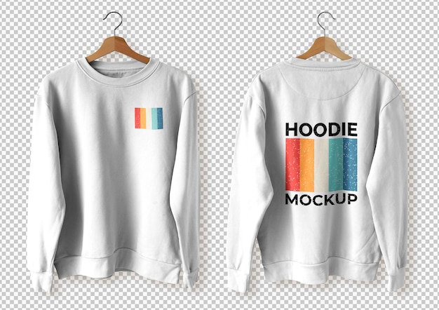 Pack front and back white hoodie over transparent surface