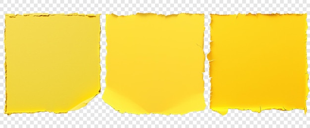 PSD pack of three yellow ripped sheet edge on transparent background