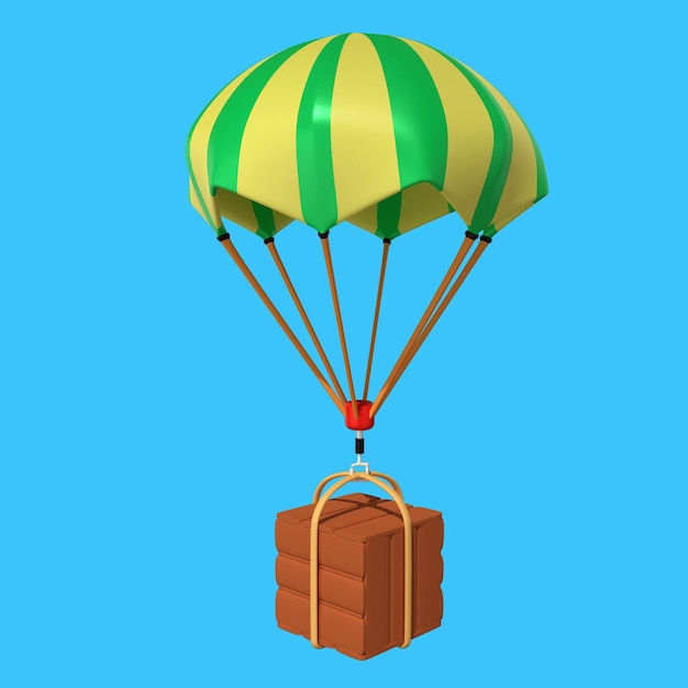 A package carried by parachute