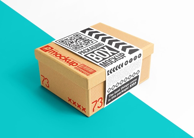 Packaging cardboard box with sticker  mockup