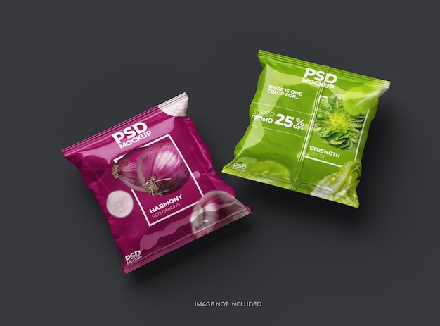 Packaging mockup template for a square polyethylene bag for food 3d render