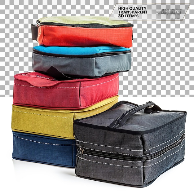 PSD packing cubes small fabric containers used for organizing on transparent background