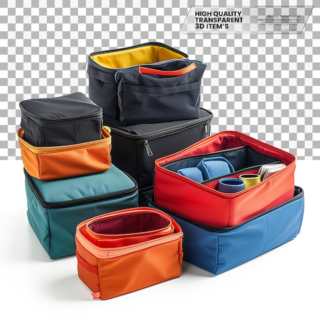 PSD packing cubes small fabric containers used for organizing on transparent background