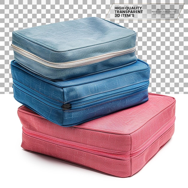 PSD packing cubes small fabric containers used for organizing on transparent background