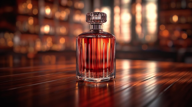 Packshot of amber perfume bottle against amber background