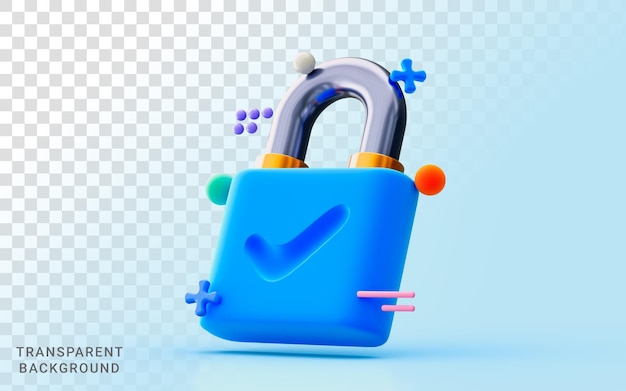 padlock icon checkmark Website and internet Security Cyber defense Private protection 3d render