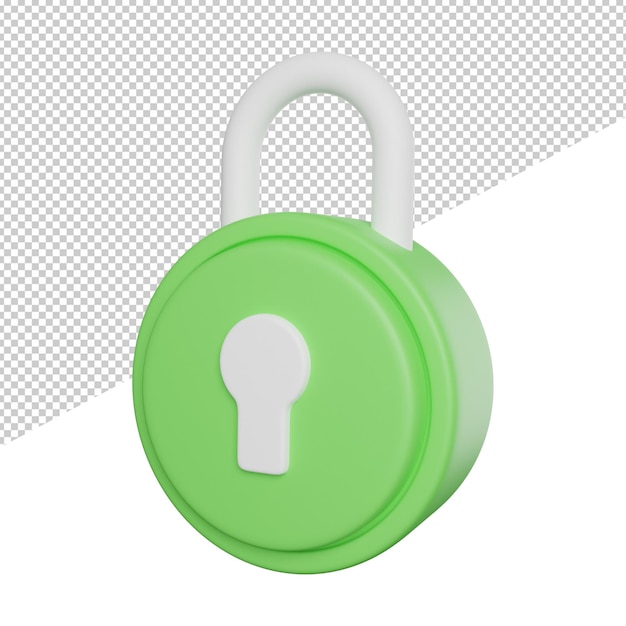 Padlock Key Security side view 3d rendering icon illustration on transparent background