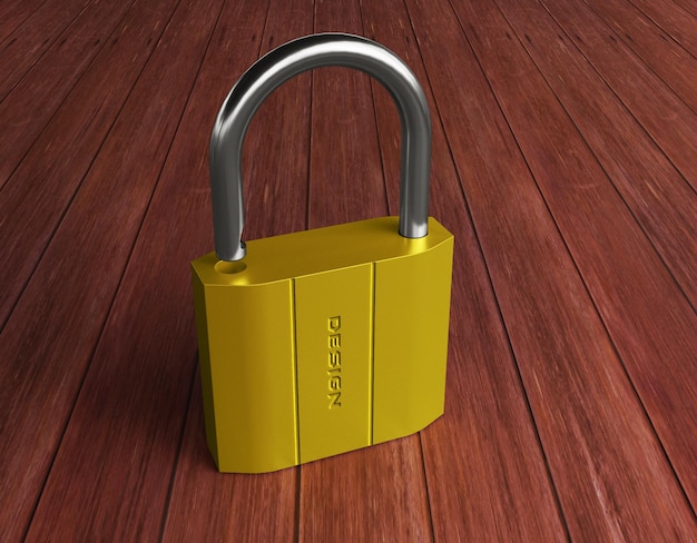 Padlock Mockup On Wooden Floor