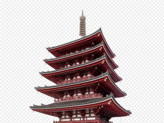 a pagoda with a red roof and a white background